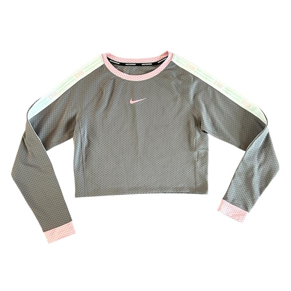🔥Nike | Women's grey mesh cropped crewneck running top, pink/white accents sz XS - Picture 4 of 16